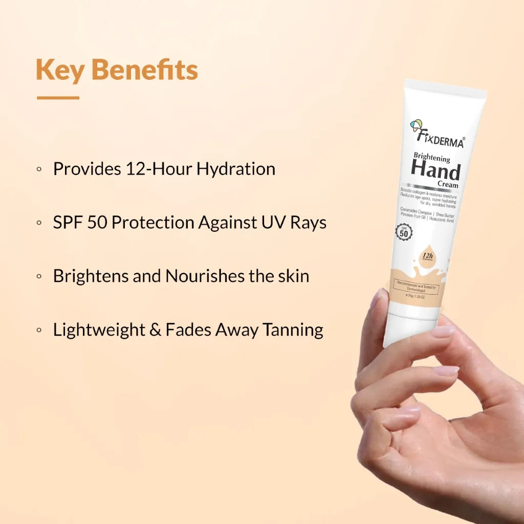 Fixderma Brightening Hand Cream | 12-Hr Nourishment With SPF 50 Protection For Hands, 30g - Image 7 - Buy from Indicrest