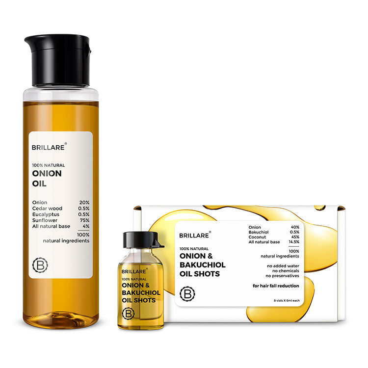 Brillare Onion & Bakuchiol Oil Shots and Onion Oil Combo For Hair Fall Reduction - Buy from Indicrest