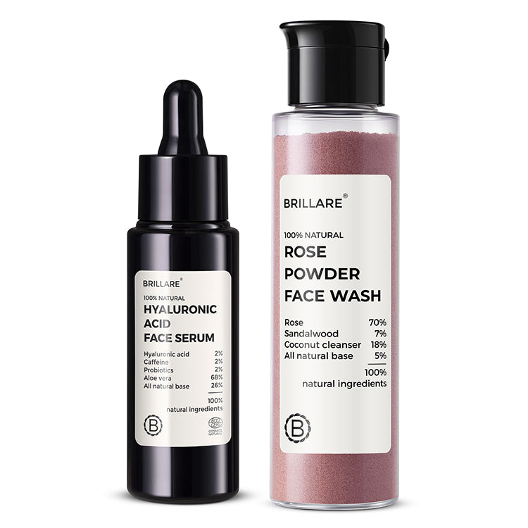 Brillare 2% Hyaluronic Acid Face Serum & Rose Powder Face Wash (30g) Combo For youthful Skin - Buy from Indicrest