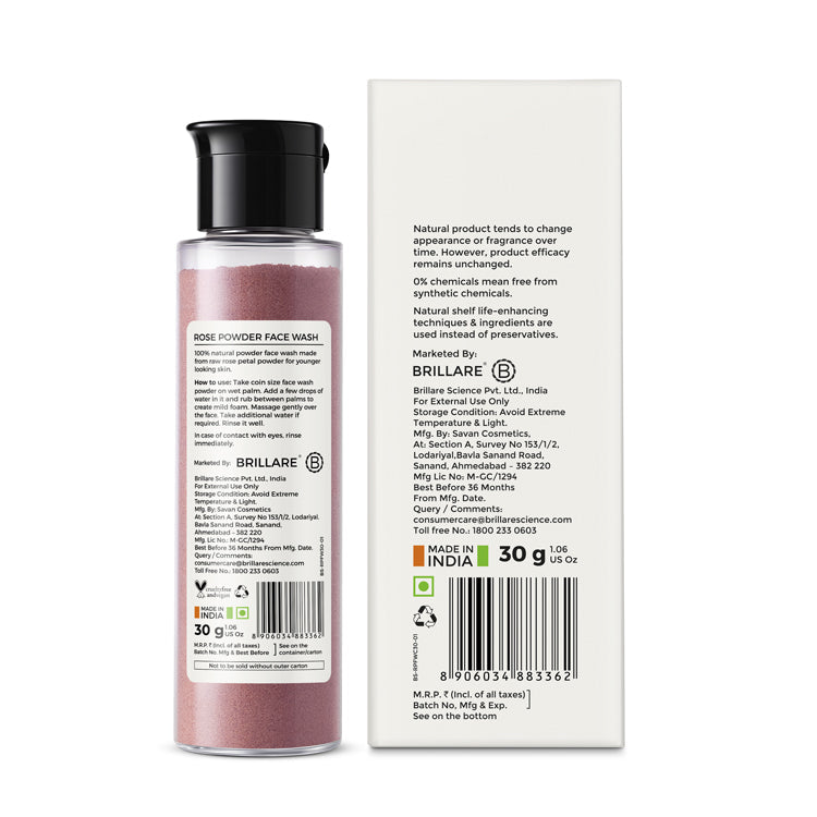 Brillare Rose Powder Face Wash For Youthful Skin, 30g - Image 10 - Buy from Indicrest