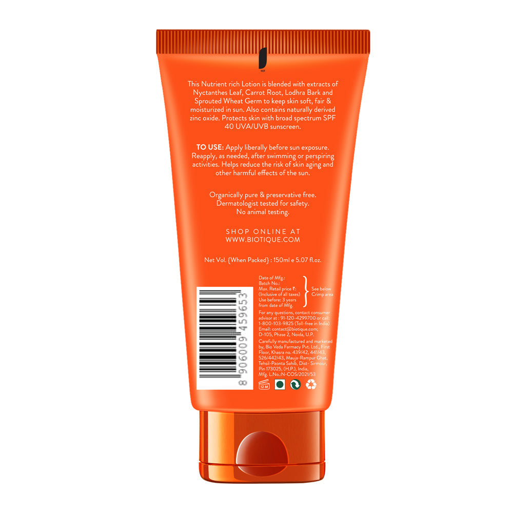 Biotique Sun Shield Carrot 40+SPF Sunscreen Lotion, 50ml - Image 5 - Buy from Indicrest