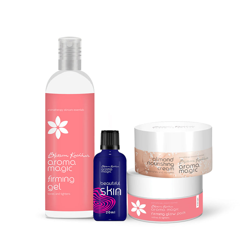 Aroma Magic Skin Firming & Anti Ageing Combo - Reduce Wrinkles & Fine Lines, Beautiful Skin Oil 20ml + Almond Nourishing Cream 50g +
Firming Glow Pack 35g + Firming Gel 200ml - Buy from Indicrest