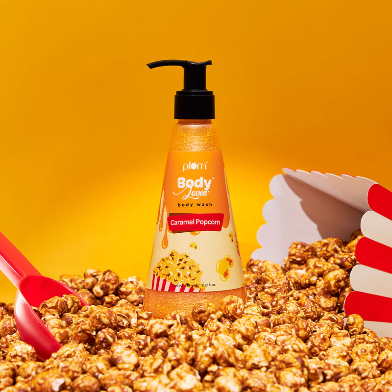 Plum Caramel Popcorn Body Wash by Plum BodyLovin' | SLS-Free | Hydrating Formula | Warm Caramel Fragrance | Aloe-Infused Body Wash, 240ml Buy at Indicrest