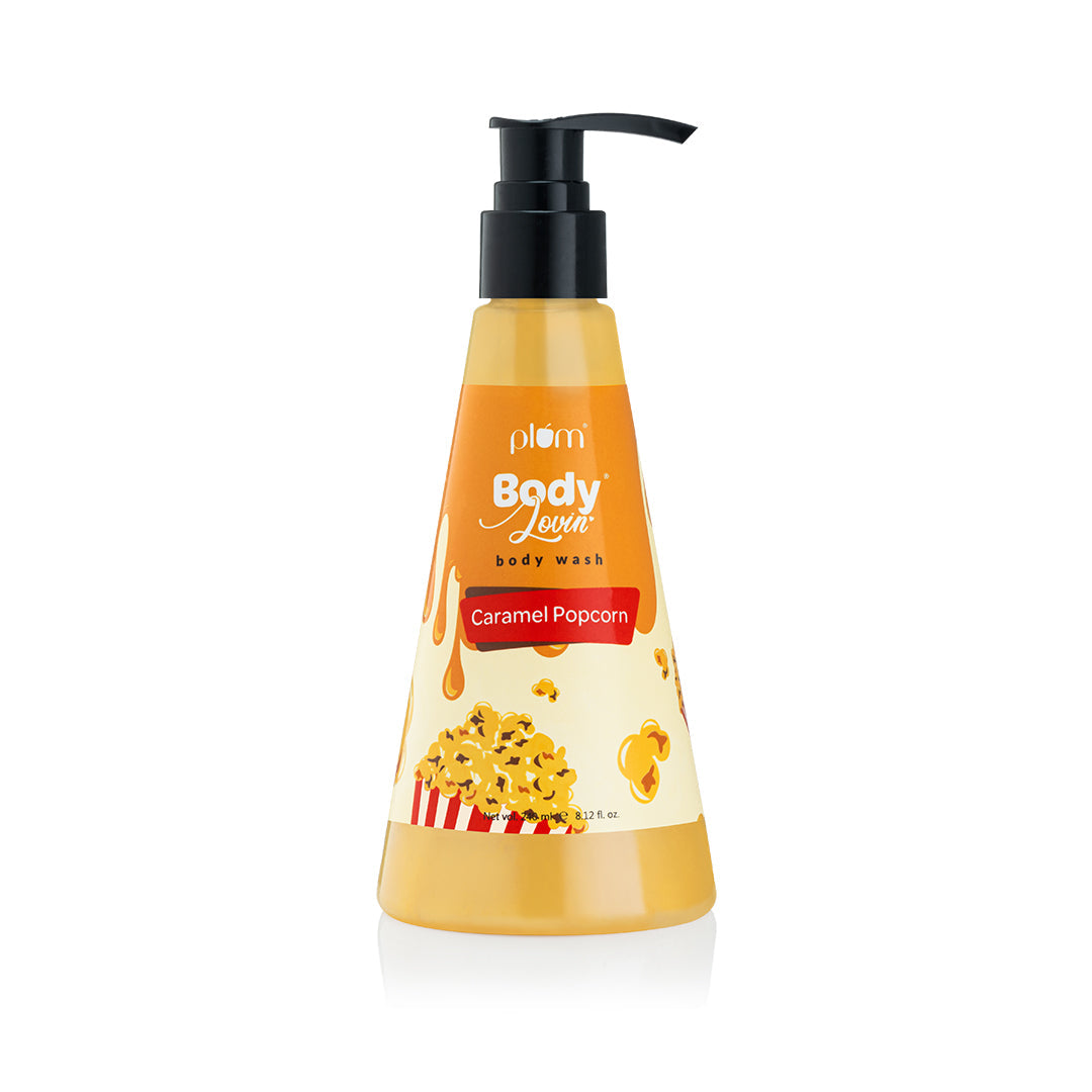 Plum Caramel Popcorn Body Wash by Plum BodyLovin' | SLS-Free | Hydrating Formula | Warm Caramel Fragrance | Aloe-Infused Body Wash, 240ml