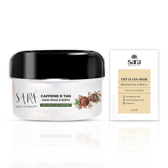 Sara D-Tan Caffeine Mask Pack For Instant Tan and Glowing Skin, 330g and Sara Oxy Mask De- Tan Kit, For Instant Tan removal, 72g - Buy from Indicrest