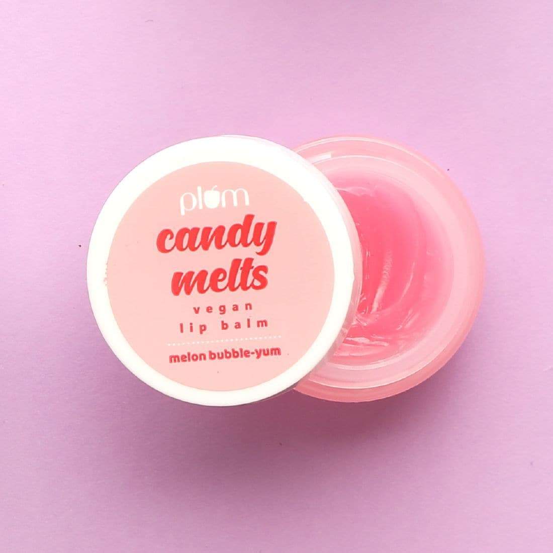 Plum Candy Melts Vegan Lip Balm | Melon Bubble-Yum | Nourishes & Protects | Sheer-Tint | Velvety Smooth, 12g