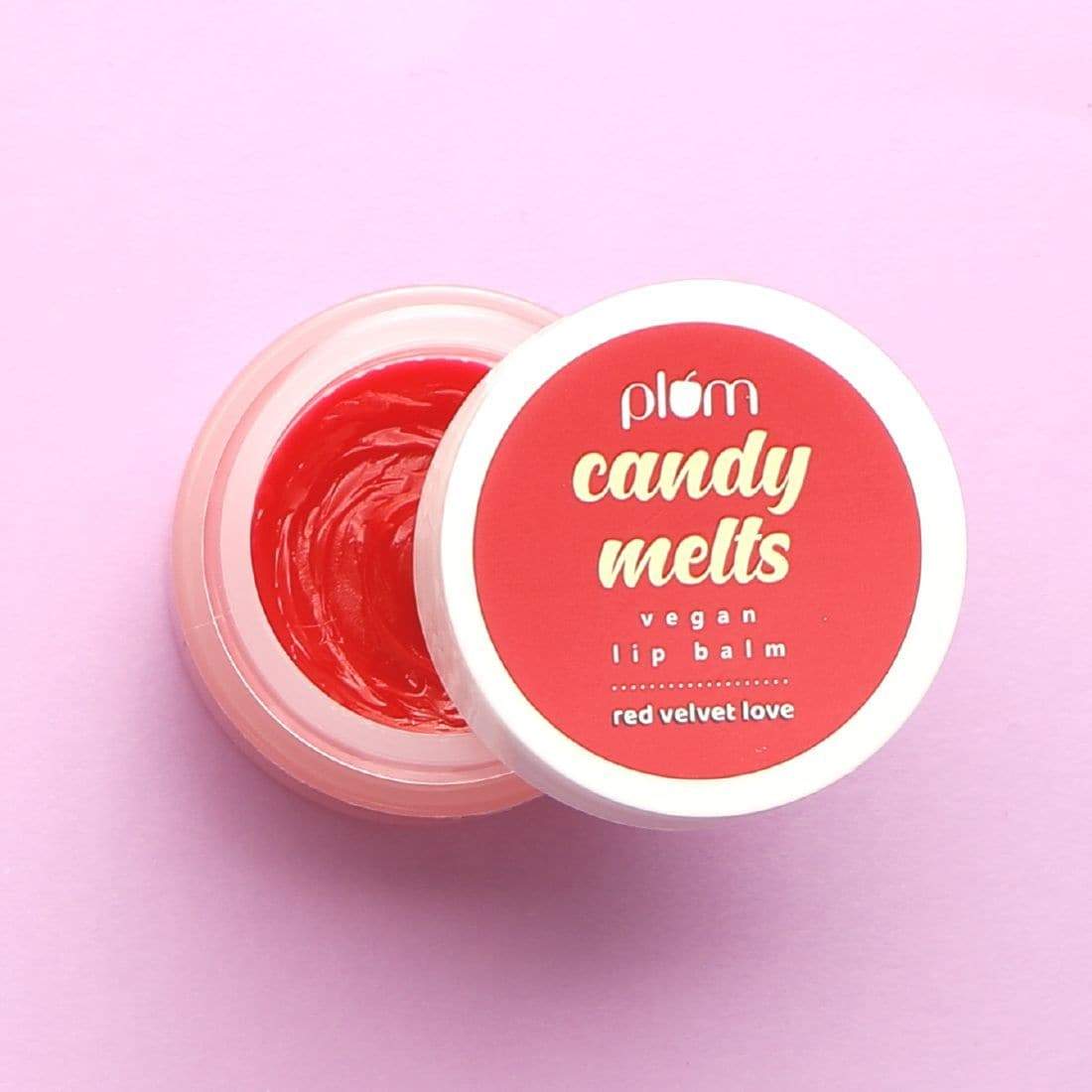 Plum Candy Melts Vegan Lip Balm | Red Velvet Love | Nourishes & Protects | Sheer-Tint | Velvety Smooth, 12g