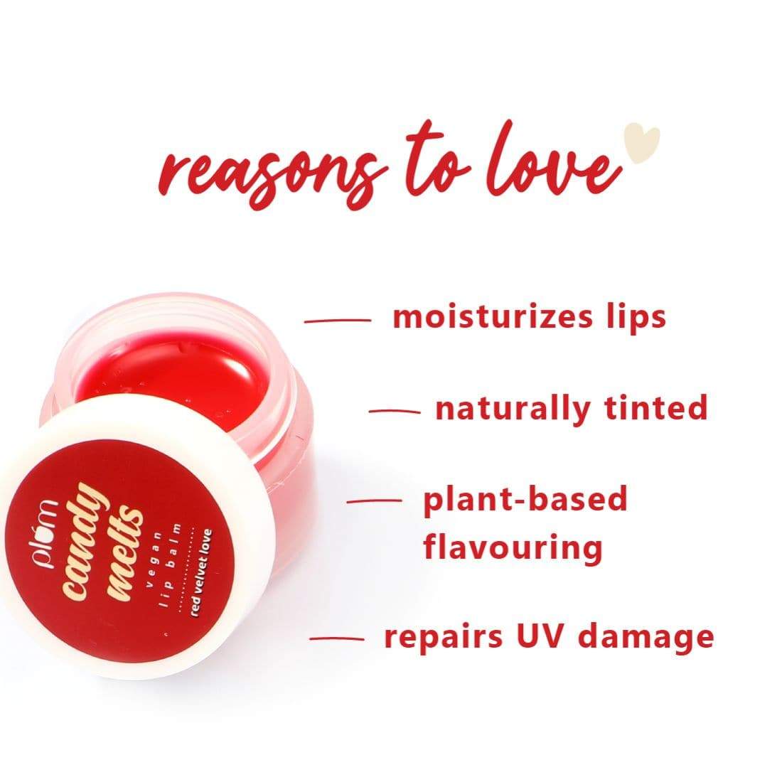 Plum Candy Melts Vegan Lip Balm | Red Velvet Love | Nourishes & Protects | Sheer-Tint | Velvety Smooth, 12g