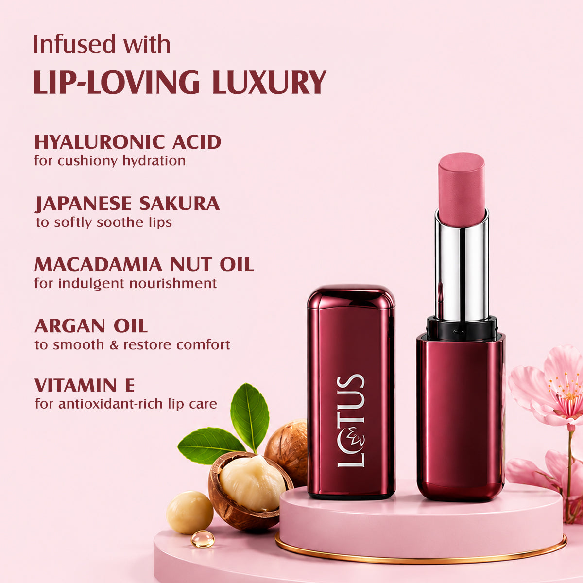 Lotus Herbals Make-up PROEDIT Luxe Matte Lipstick with Hyaluronic Acid, AURA PLM03, 3.5g