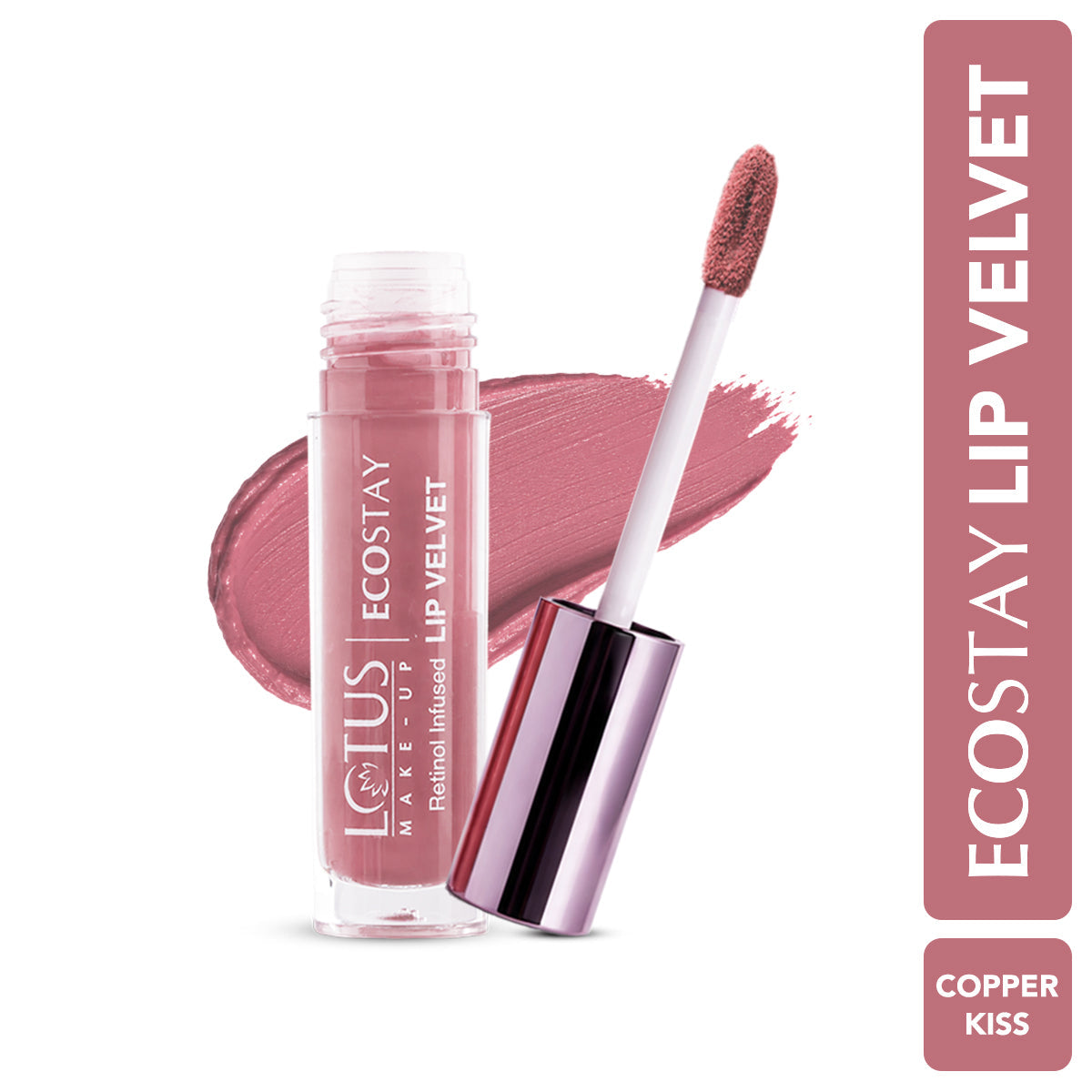 Lotus Herbals Make-up Ecostay Lip Velvet Matte Lip Color with Retinol, COPPER KISS ELM08, 4ml