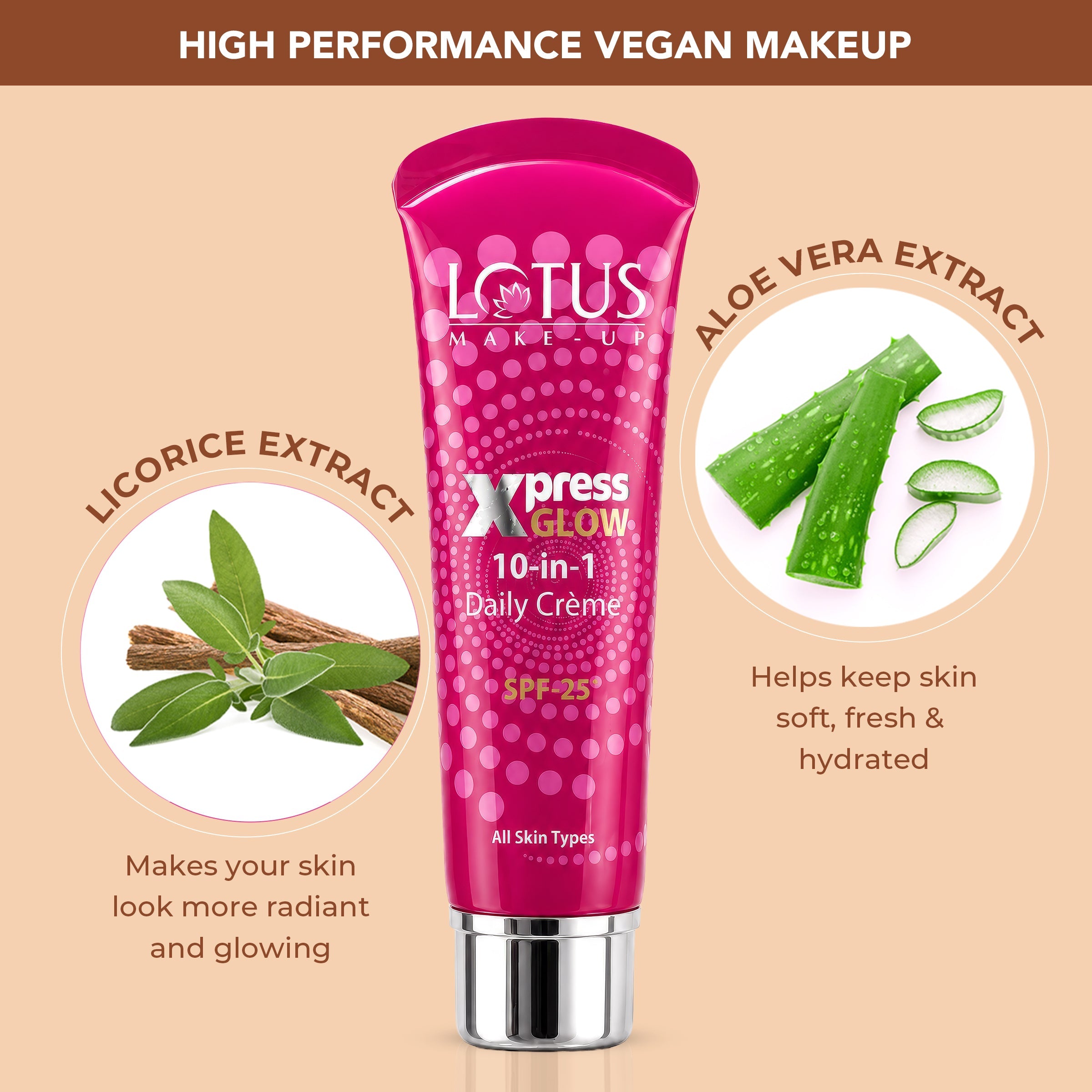 Lotus Herbals Xpress Glow Daily Beauty 10-In-1 Cream SPF 25, EG Bright An gel, 30g