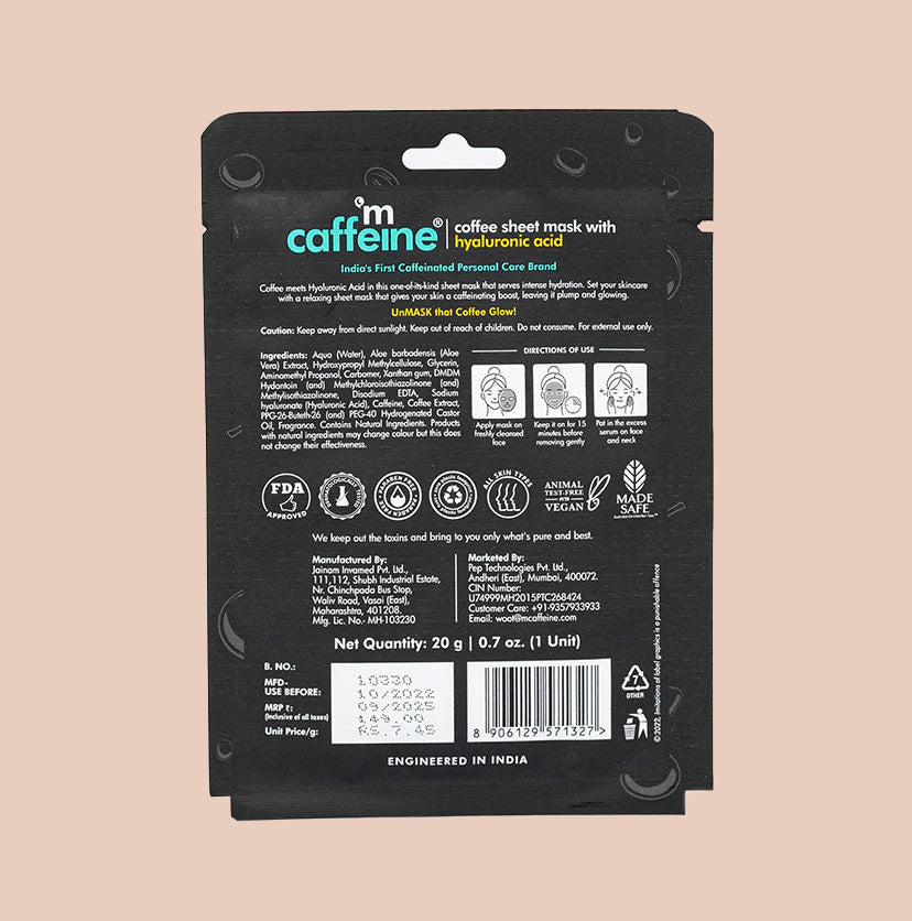 Mcaffeine Hyaluronic Acid Coffee Sheet Mask for Hydration Burst, 20g - Image 7 - Buy from Indicrest