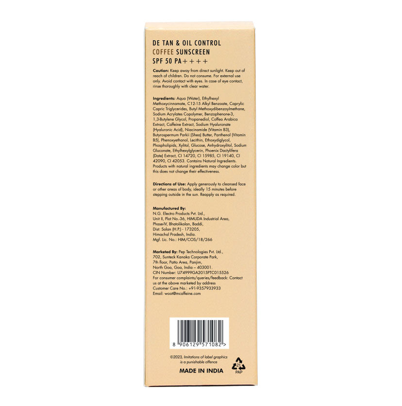 Mcaffeine Detan & Oil Control Coffee Sunscreen SPF 50 PA++++, 50ml - Image 8 - Buy from Indicrest