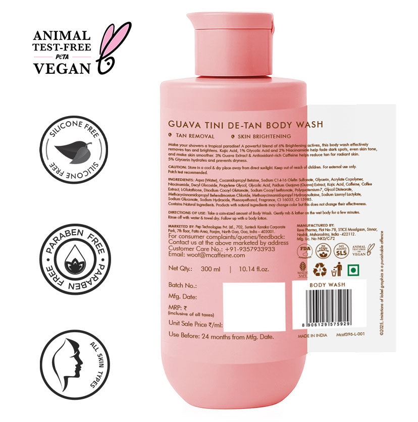 Mcaffeine Guava  Tini De-Tan Body Wash, 300ml - Image 9 - Buy from Indicrest