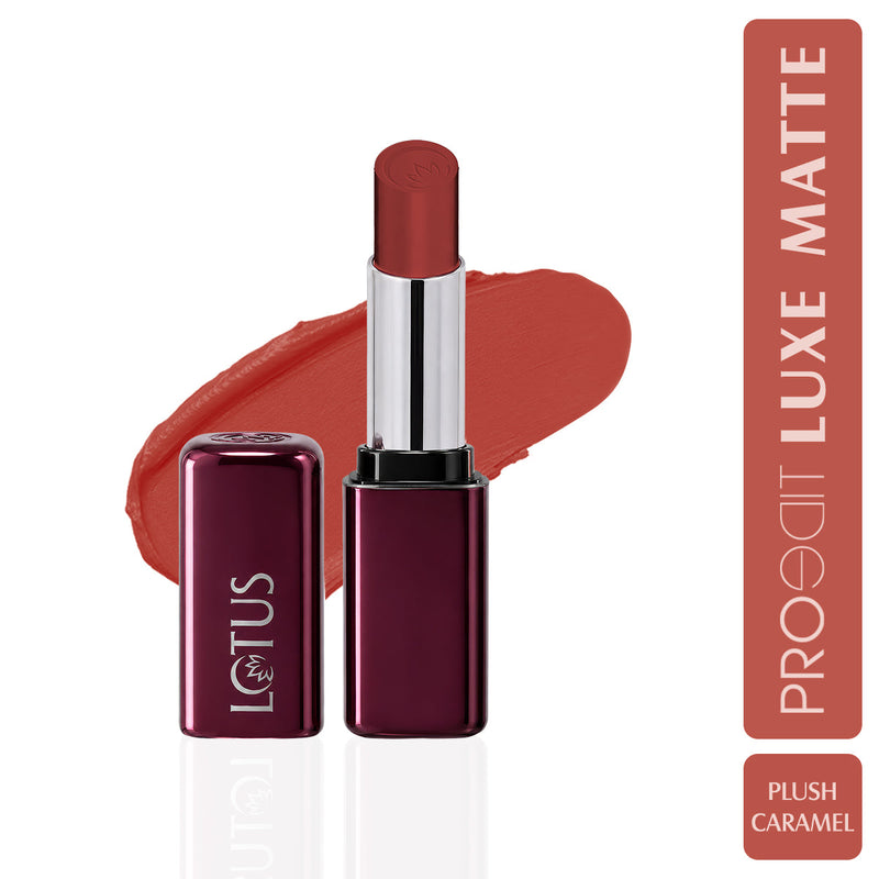 Lotus Herbals Make-up PROEDIT Luxe Matte Lipstick with Hyaluronic Acid, PLUSH CARAMEL PLM14, 3.5g