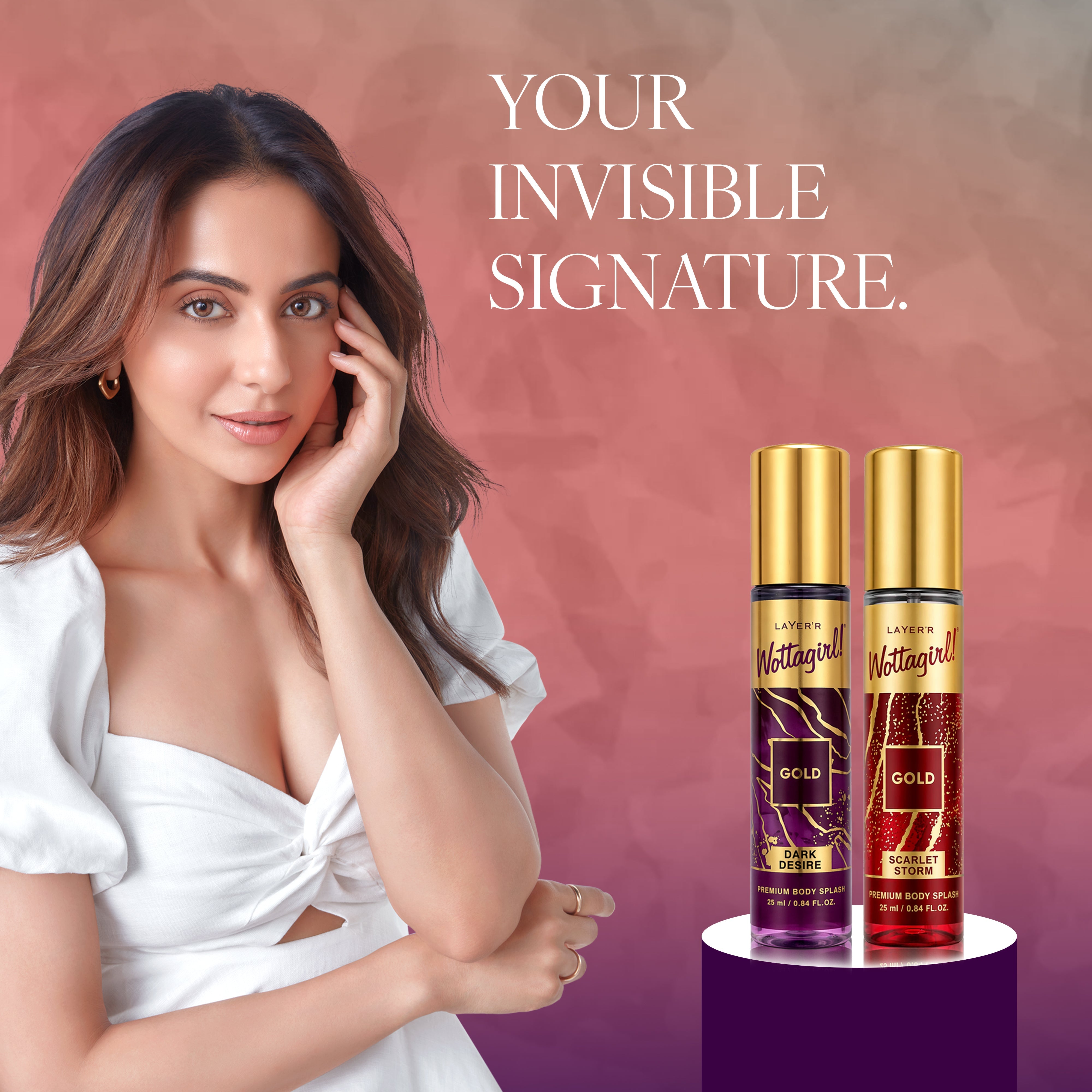 Wottagirl Gold Body Splash Combo (Dark Desire & Scarlet Storm) - 25ml x 2 - Image 3 - Buy from Indicrest