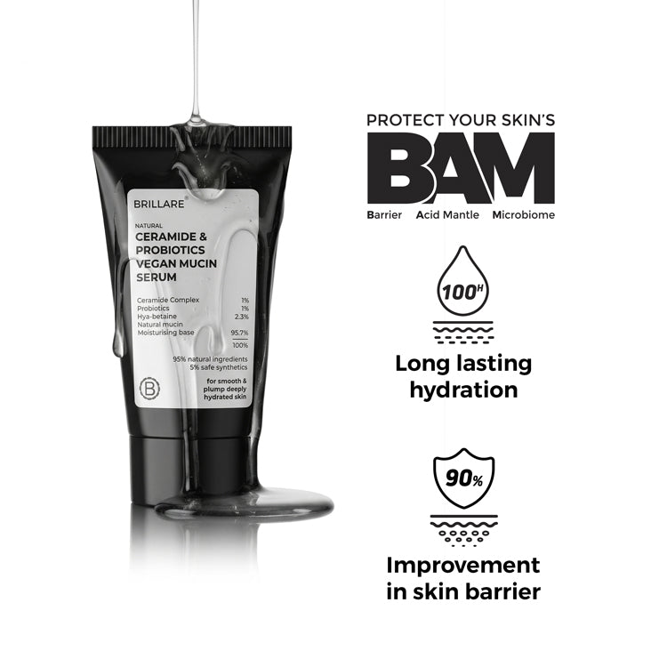 Brillare Mini Ceramide & Probiotics Probiotics Vegan Mucin Serum, 10ml - Image 2 - Buy from Indicrest