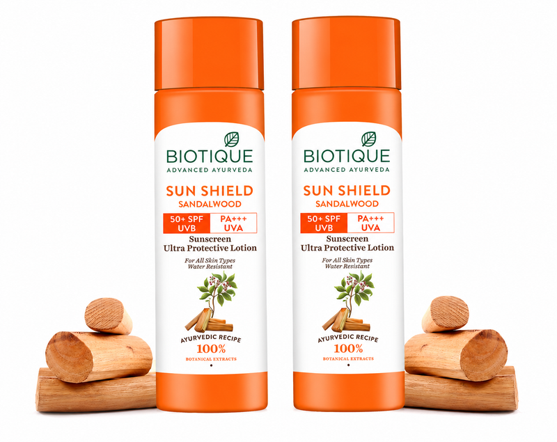 Biotique Sun Shield Sandalwood 50+SPF Sunscreen Lotion, 120ml (Pack of 2) - Buy from Indicrest