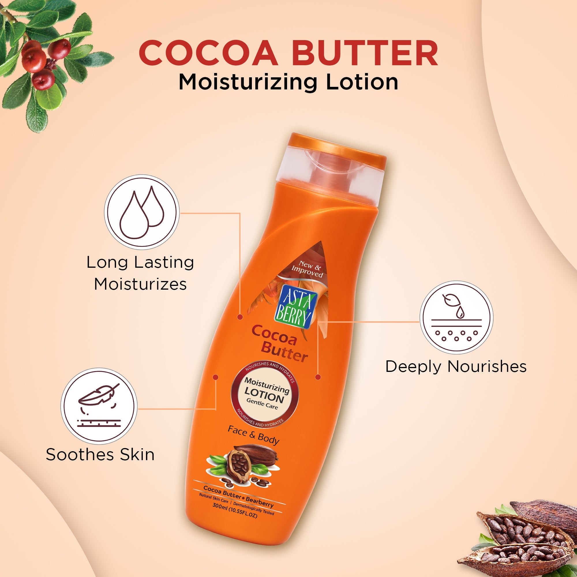 Astaberry Cocoa Butter Moisturizing Lotion | Face & Body Lotion | Body Lotion for dry skin - Image 4 - Buy from Indicrest