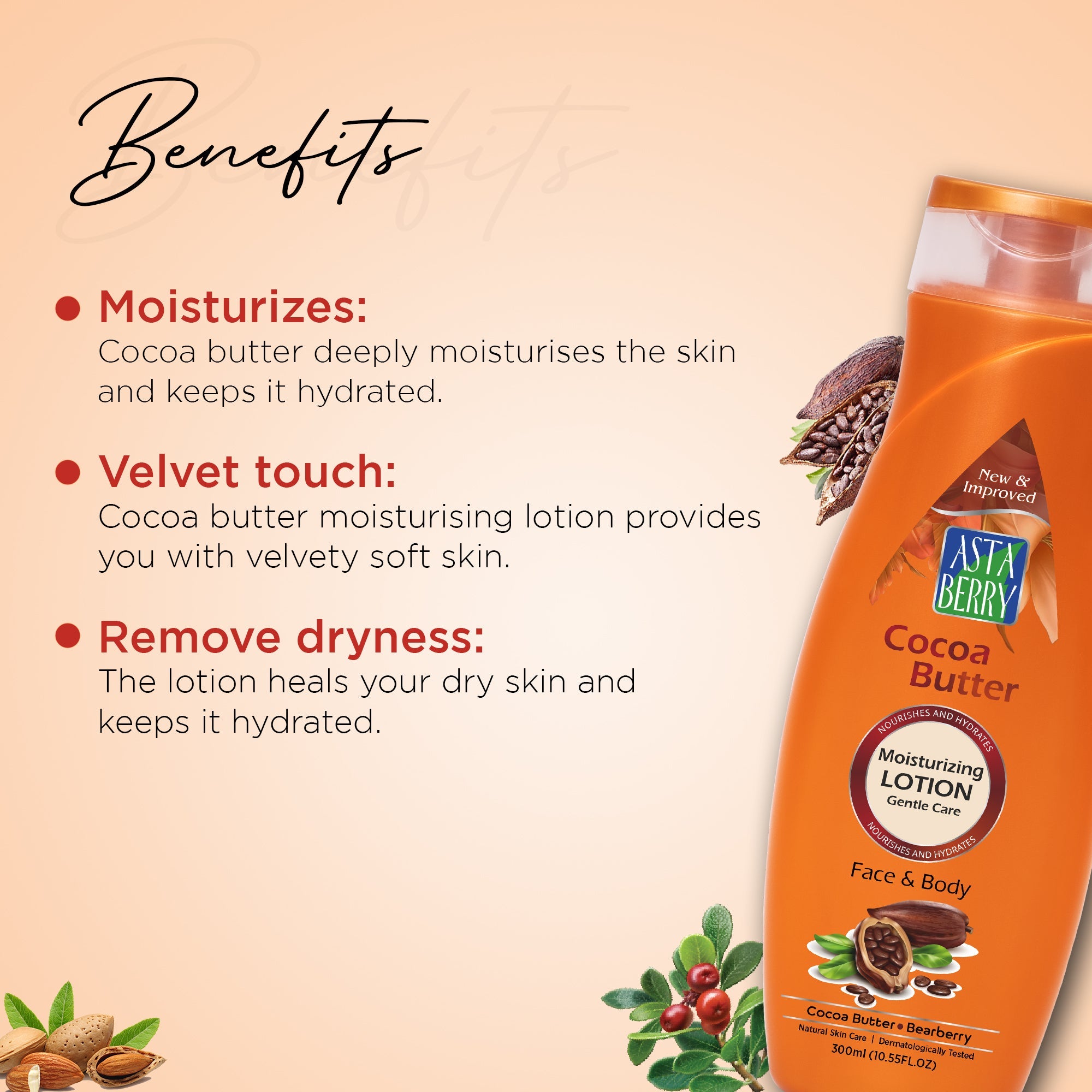 Astaberry Cocoa Butter Body Lotion | Body Lotion for dry skin 300ml - Image 2 - Buy from Indicrest