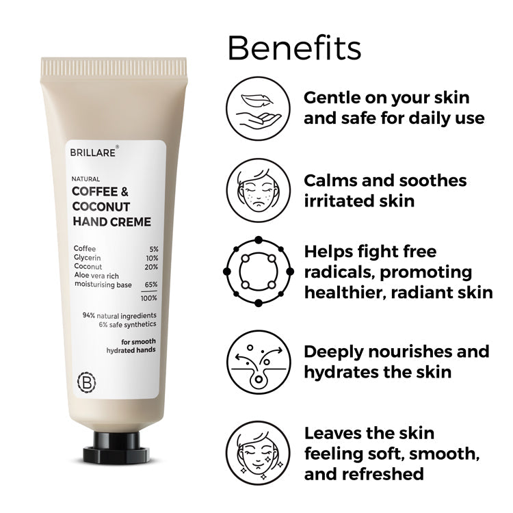 Brillare Coffee & Coconut Hand Creme for Energized & Moisturised Skin, 30g - Image 3 - Buy from Indicrest