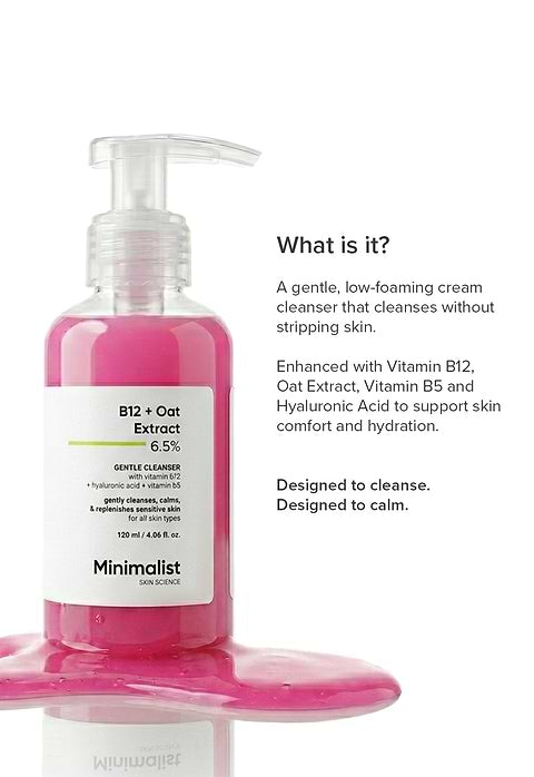 Minimalist B12 + Oat Extract 6.5% Gentle Cleanser For Gentle, low-foaming cleanser  damaged, sensitive skin, 120ml - Image 4 - Buy from Indicrest