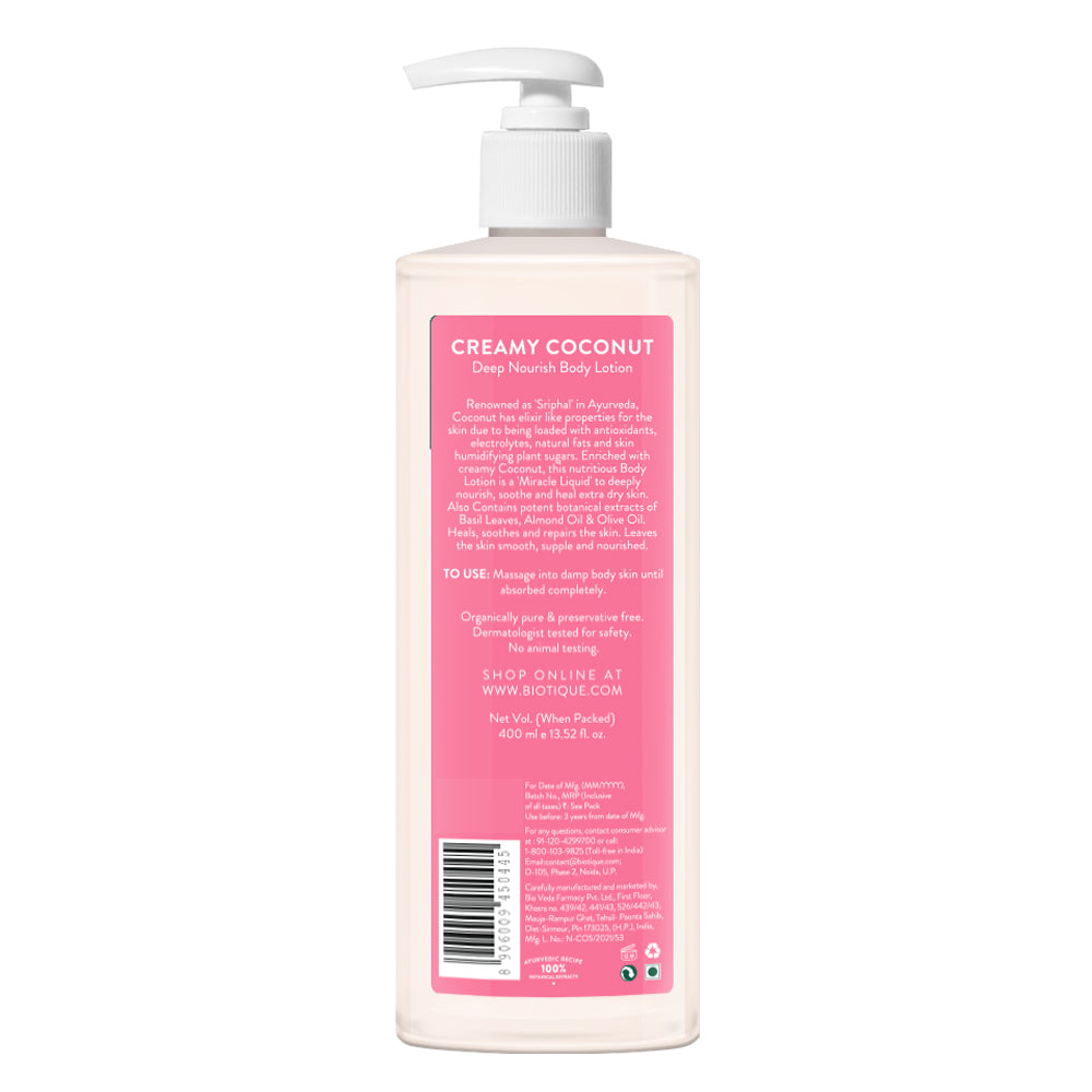 Biotique Creamy Coconut Deep Nourish Body Lotion, 400ml - Image 2 - Buy from Indicrest