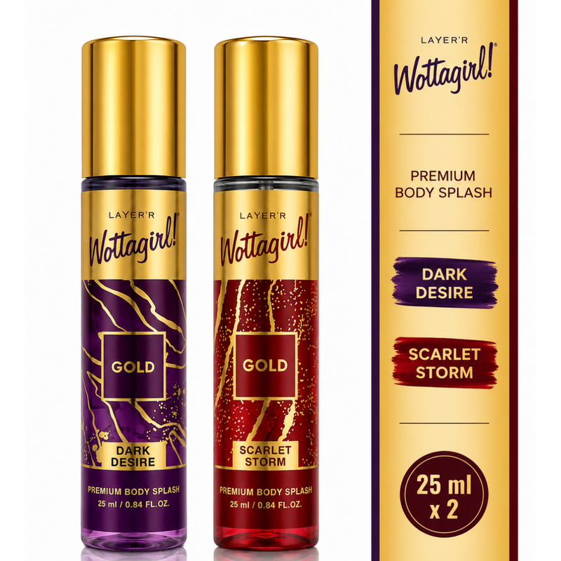 Wottagirl Gold Body Splash Combo (Dark Desire & Scarlet Storm) - 25ml x 2 - Buy from Indicrest