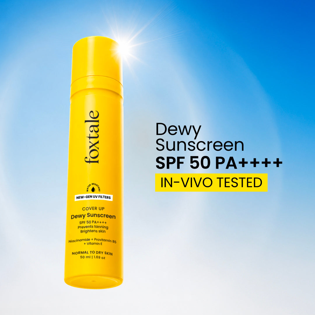 Foxtale Dewy Finish Sunscreen SPF 50 PA ++++ SPF 50 for Dry Skin | In-Vivo Tested Hydrates & Dewy Finish | Lightweight & Non-Greasy | 100% New-Gen UV Filters | 50 ml - Buy from Indicrest