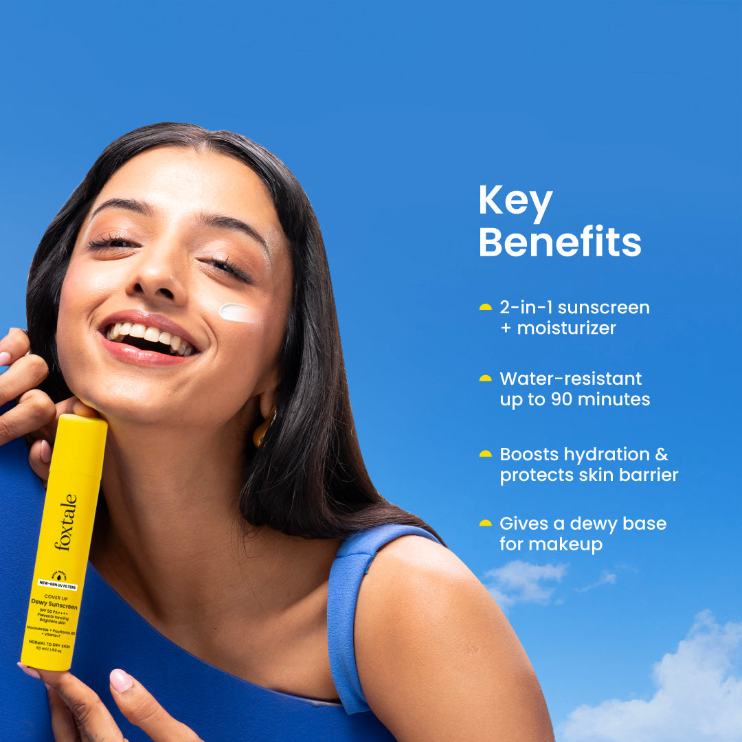 Foxtale Dewy Finish Sunscreen SPF 50 PA ++++ SPF 50 for Dry Skin | In-Vivo Tested Hydrates & Dewy Finish | Lightweight & Non-Greasy | 100% New-Gen UV Filters | 50 ml - Image 2 - Buy from Indicrest
