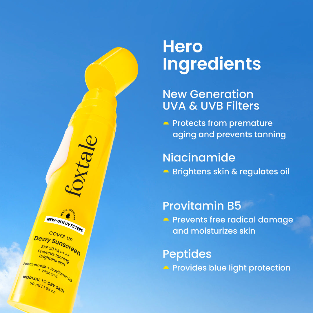 Foxtale Dewy Finish Sunscreen SPF 50 PA ++++ SPF 50 for Dry Skin | In-Vivo Tested Hydrates & Dewy Finish | Lightweight & Non-Greasy | 100% New-Gen UV Filters | 50 ml - Image 3 - Buy from Indicrest