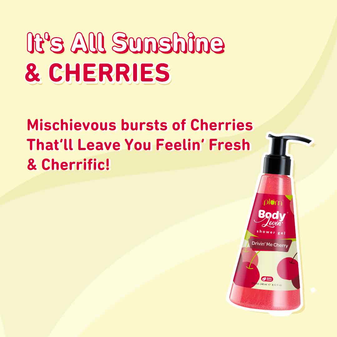 Plum Drivin' Me Cherry Shower Gel by Plum BodyLovin' | SLS-Free | Hydrating Formula | Sweet Cherry Fragrance | Aloe-Infused Body Wash, 240ml