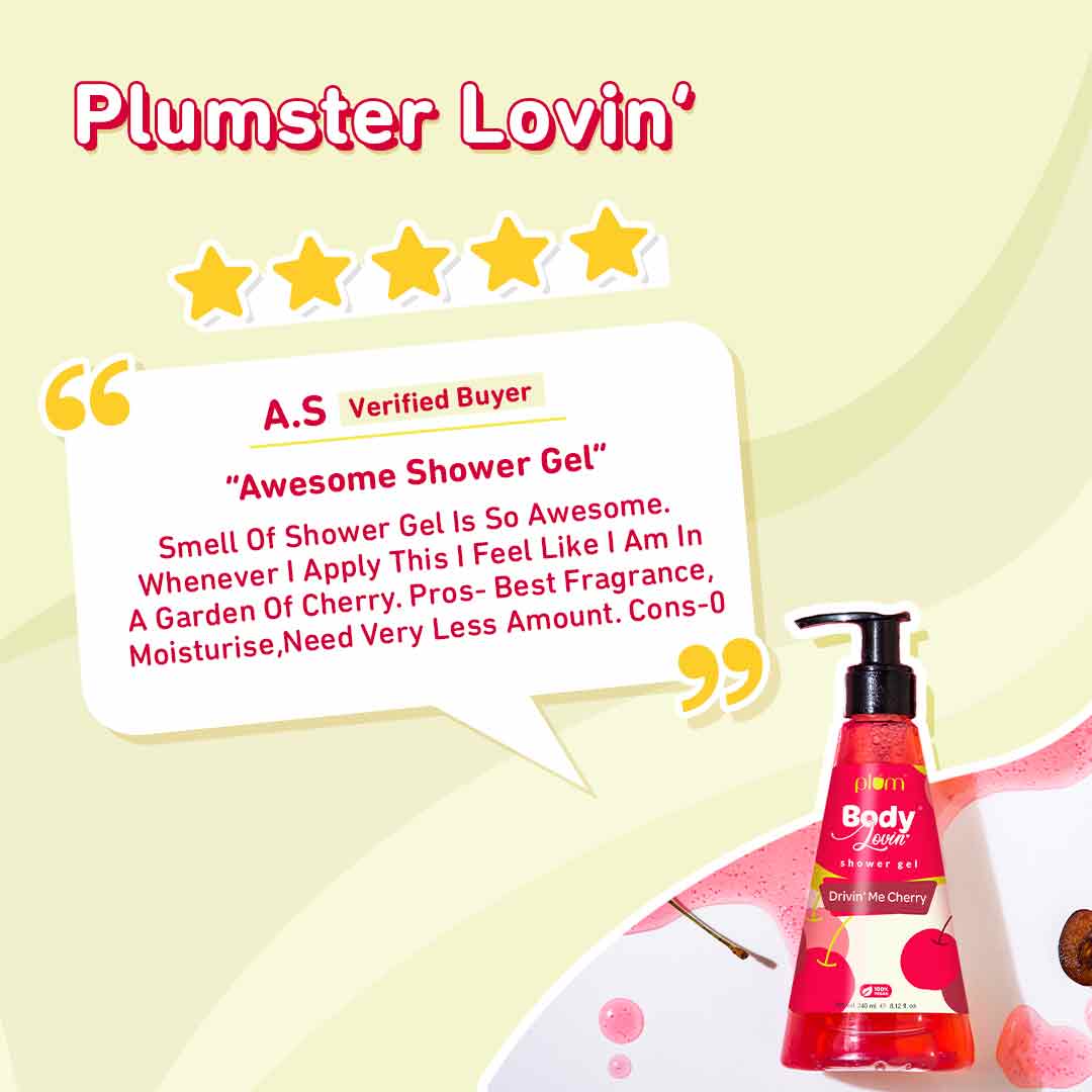 Plum Drivin' Me Cherry Shower Gel by Plum BodyLovin' | SLS-Free | Hydrating Formula | Sweet Cherry Fragrance | Aloe-Infused Body Wash, 240ml