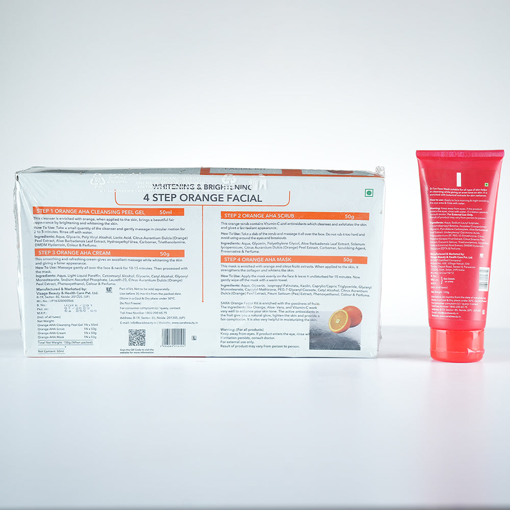 Sara 4-Step Orange Facial Kit With Radiance D-TAN Face Wash, 300g - Image 7 - Buy from Indicrest