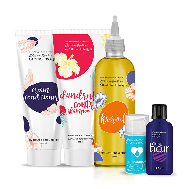 Aroma Magic Dandruff Control Regime, Hair Oil 200ml + Flaky Hair Oil 20ml + Dandruff Control Shampoo 200ml + Cream Conditioner 200ml +  Anti-Dandruff Serum 30ml - Buy from Indicrest