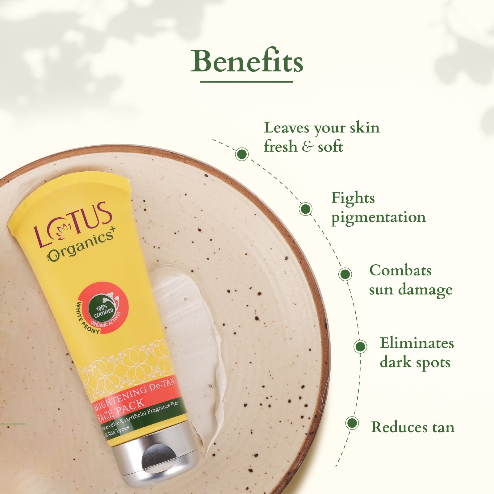 Lotus Herbals Organics+ Brightening De-Tan Face Pack, 100g