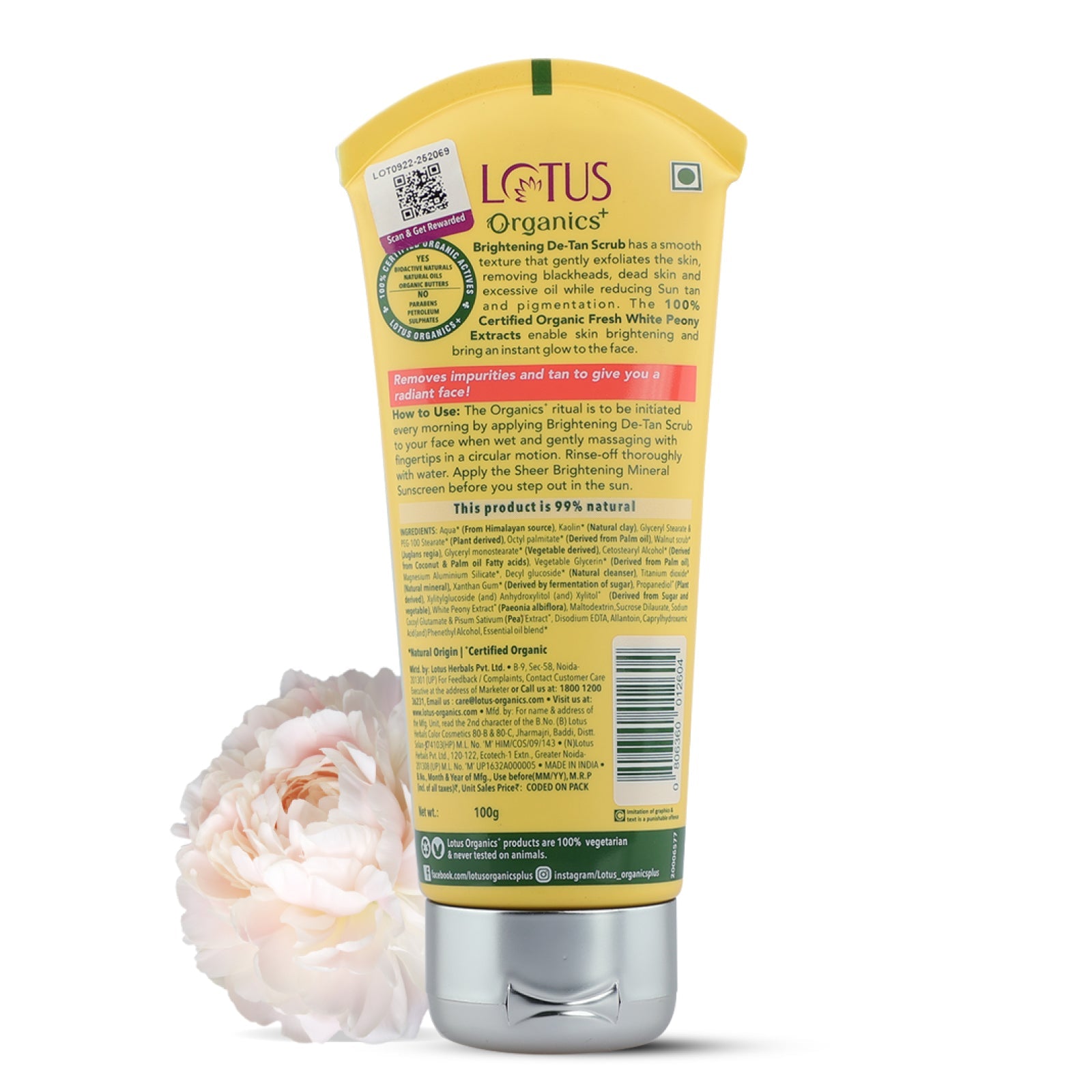 Lotus Herbals Organics+ Brightening De-Tan Scrub, 100g