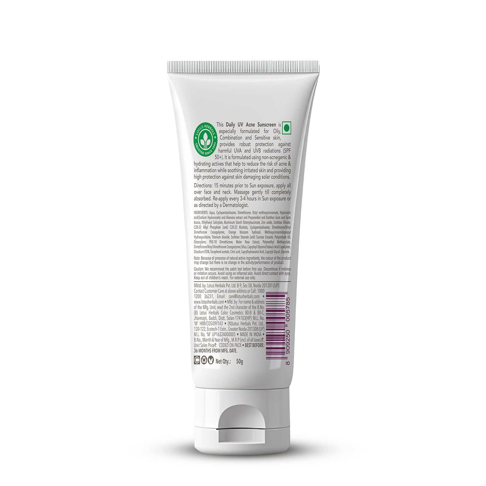 Lotus Herbals DermaBotanics Daily UV acne sunscreen SPF 50+ PA ++++, 50g