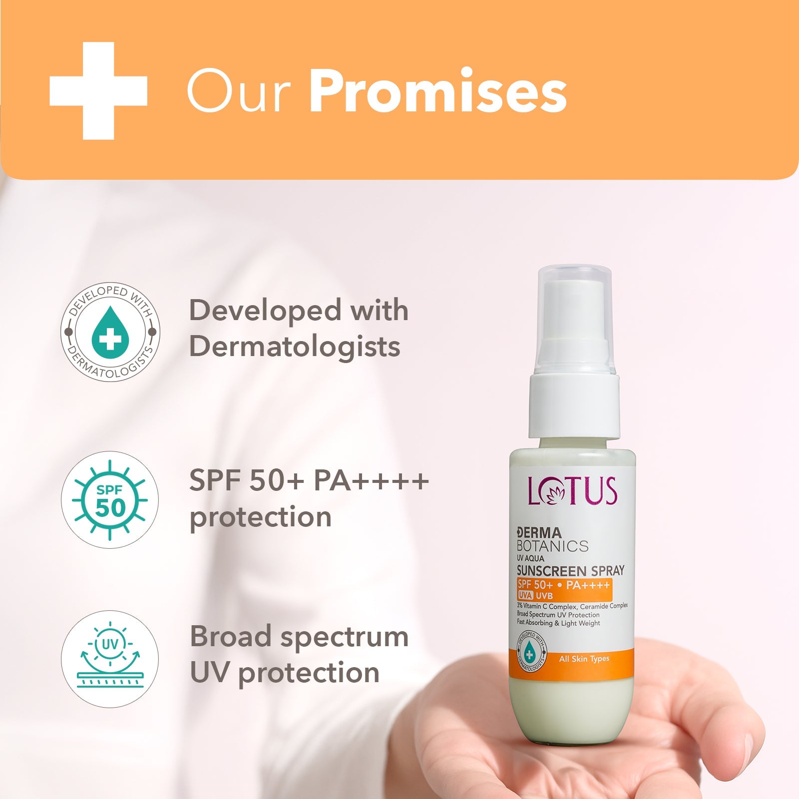 Lotus Herbals DermaBotanics UV aqua sunscreen spray SPF 50+, 50ml