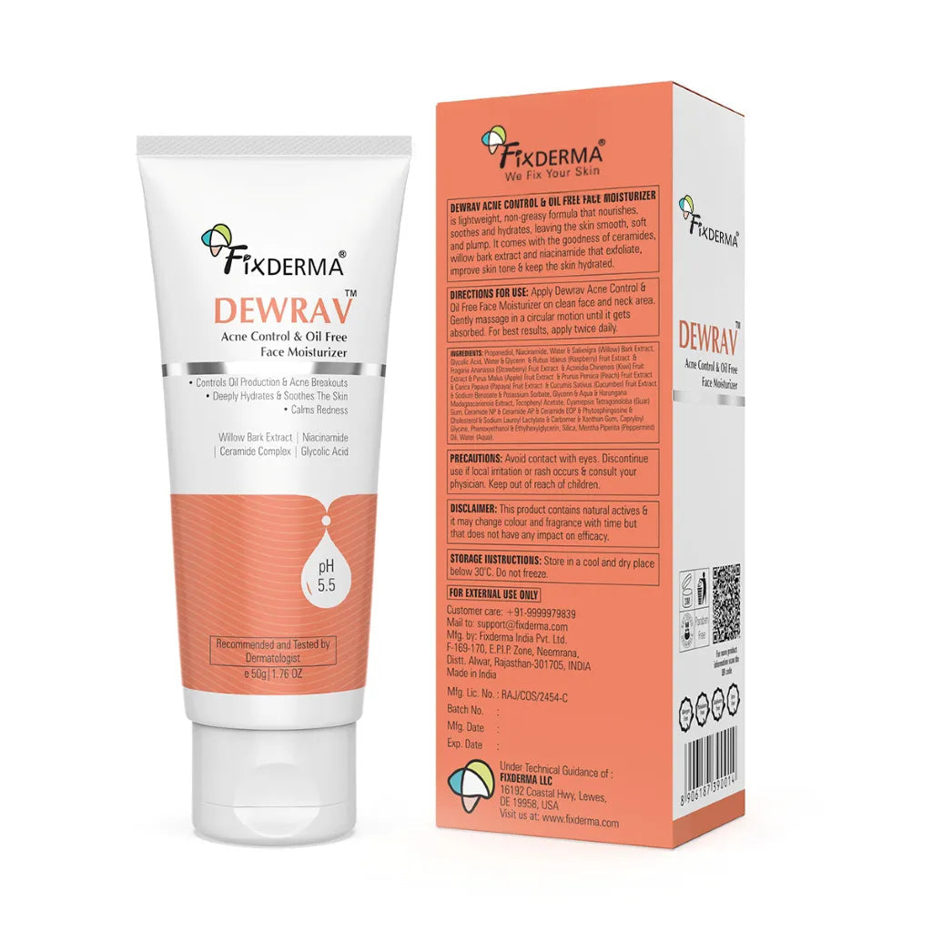 Fixderma Dewrav Acne Control & Oil Free Face Moisturizer | Non-Greasy Hydration for Acne-Prone Skin, 50g - Image 10 - Buy from Indicrest