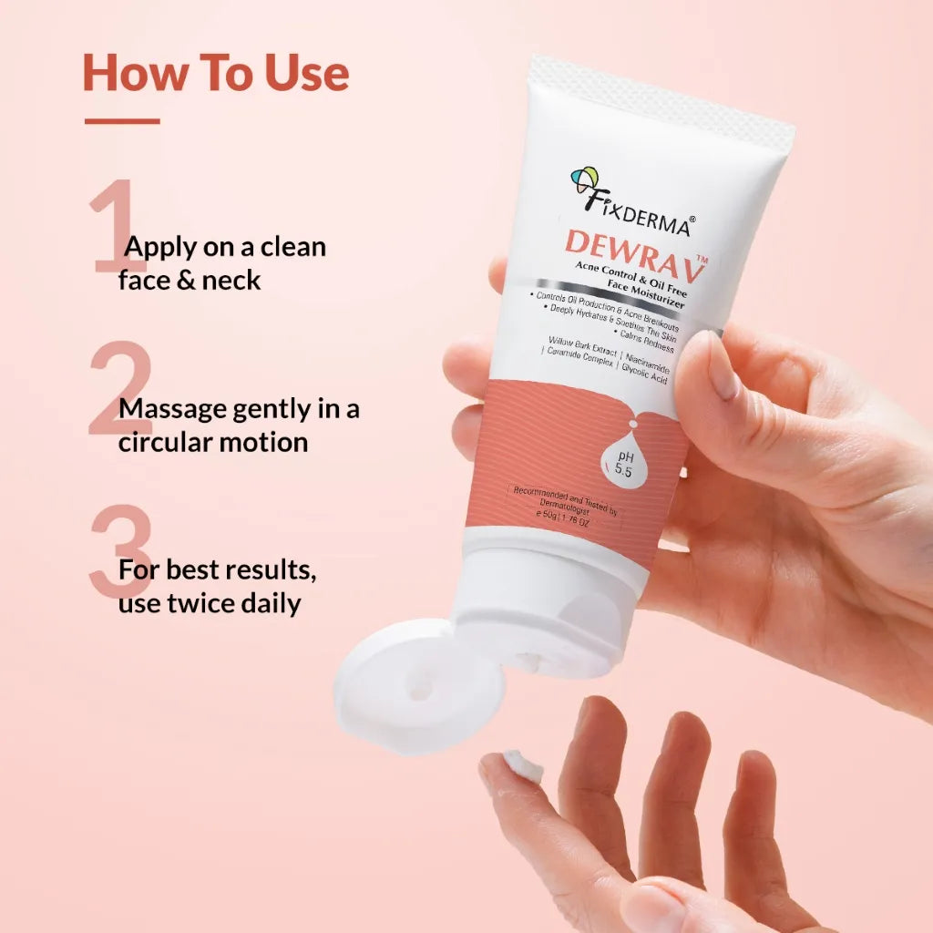 Fixderma Dewrav Acne Control & Oil Free Face Moisturizer | Non-Greasy Hydration for Acne-Prone Skin, 50g - Image 4 - Buy from Indicrest