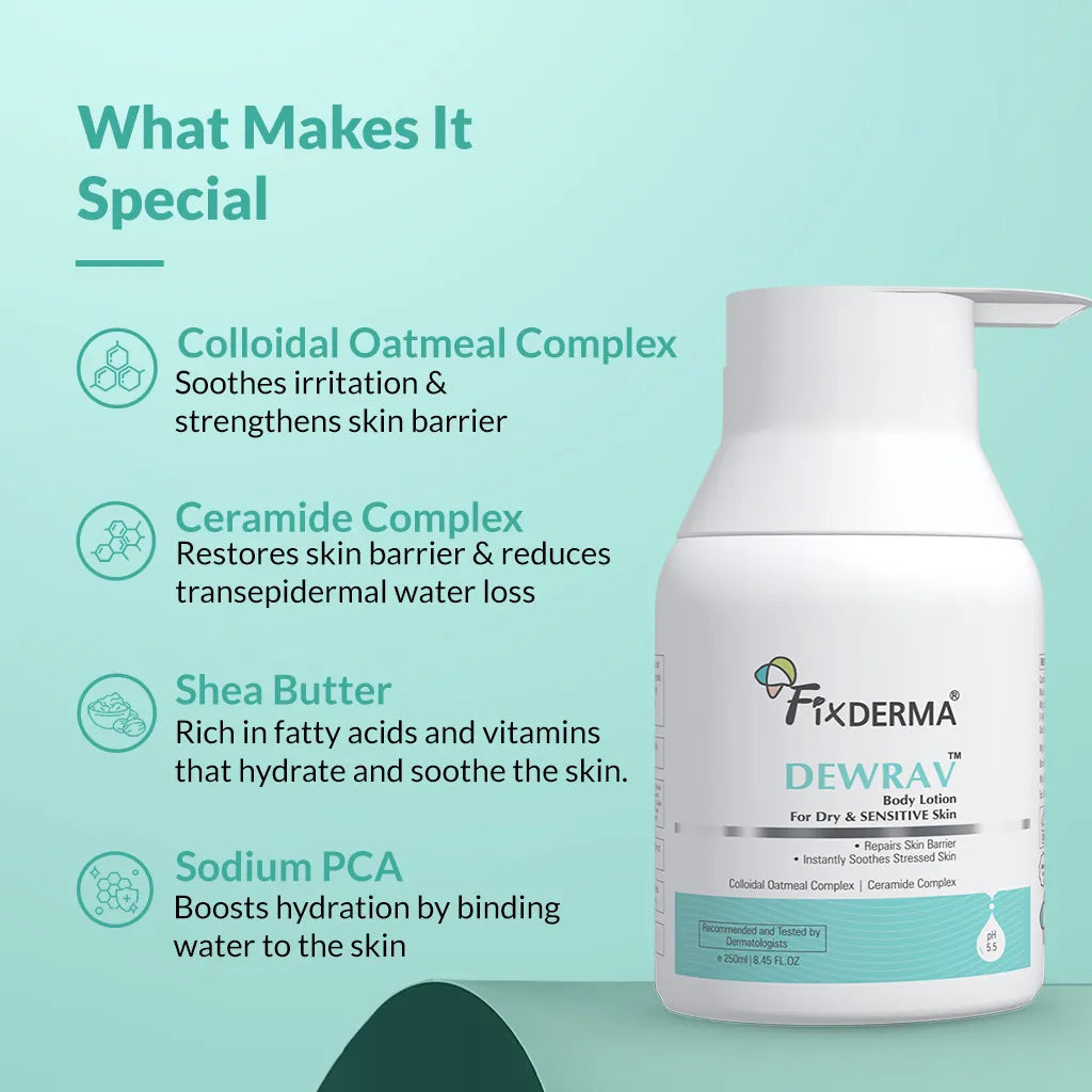 Fixderma Dewrav Body Lotion For Dry & Sensitive Skin, 250ml - Image 5 - Buy from Indicrest