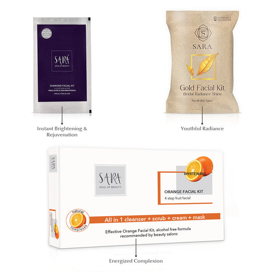 SARA Diamond, Gold and Orange Facial Kit Combo - Buy from Indicrest
