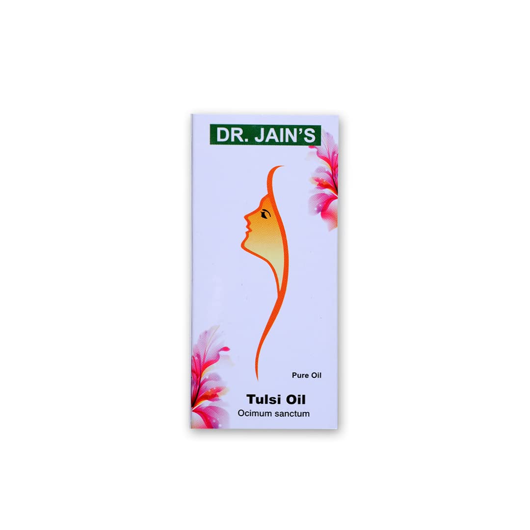 Dr Jain’s Tulsi Oil bottle with dropper on wooden tray