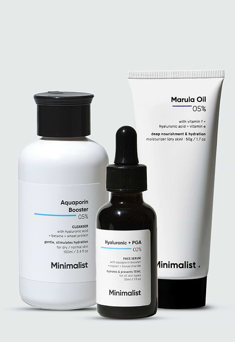 Minimalist Dry Skincare Kit For Routine  keeping dry, dehydrated skin plump &amp; healthy, Cleanser 100ml + Serum 30ml + Moisturizer 50g - Buy from Indicrest