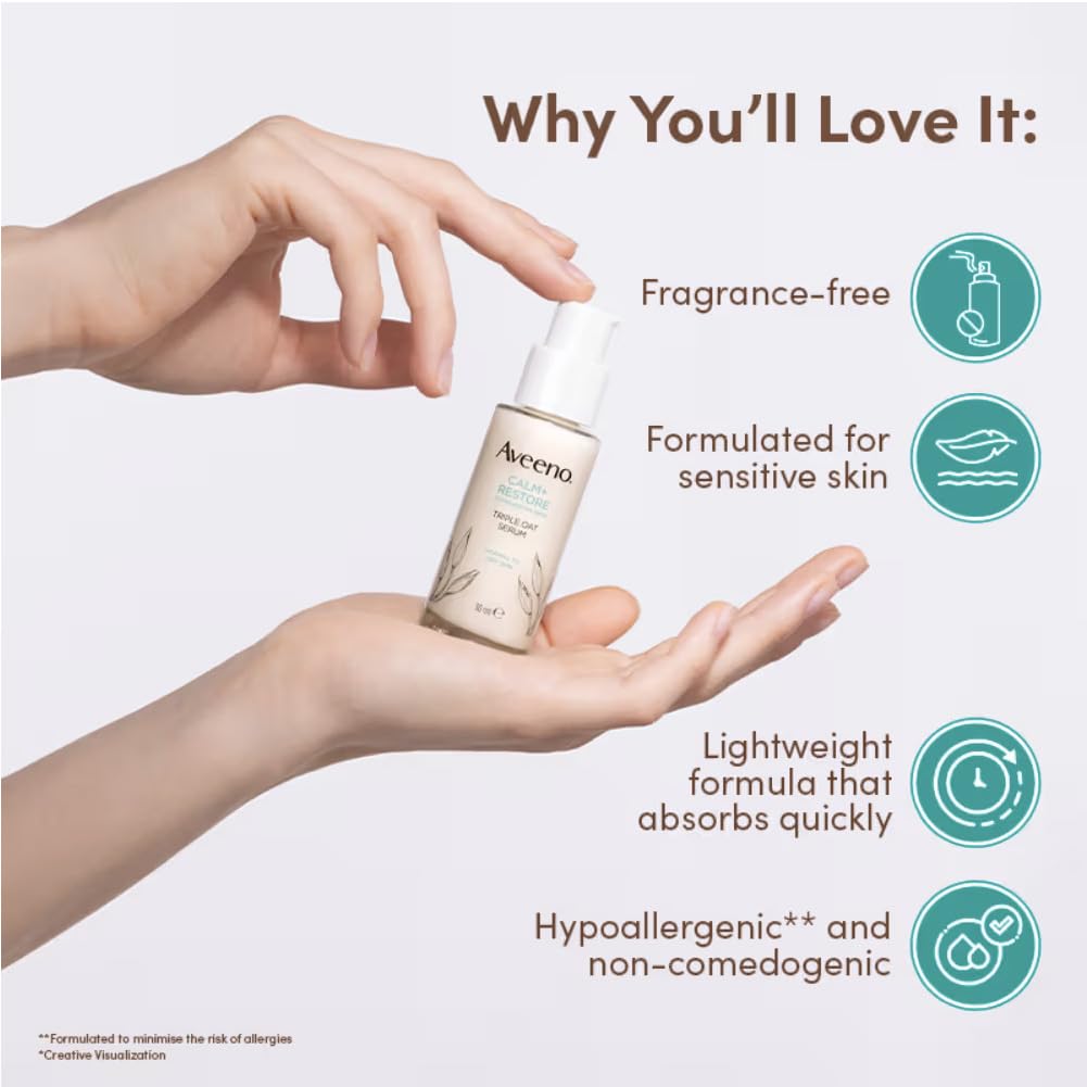Avene skincare product held in a hand with features listed on a light gray background