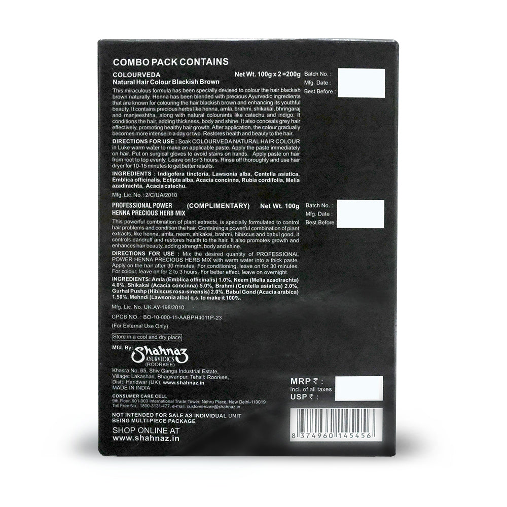 Shahnaz Husain Colourveda Natural Hair Colour, BLACKISH BROWN – Combo Pack 200g + Free  - Image 2 - Buy from Indicrest