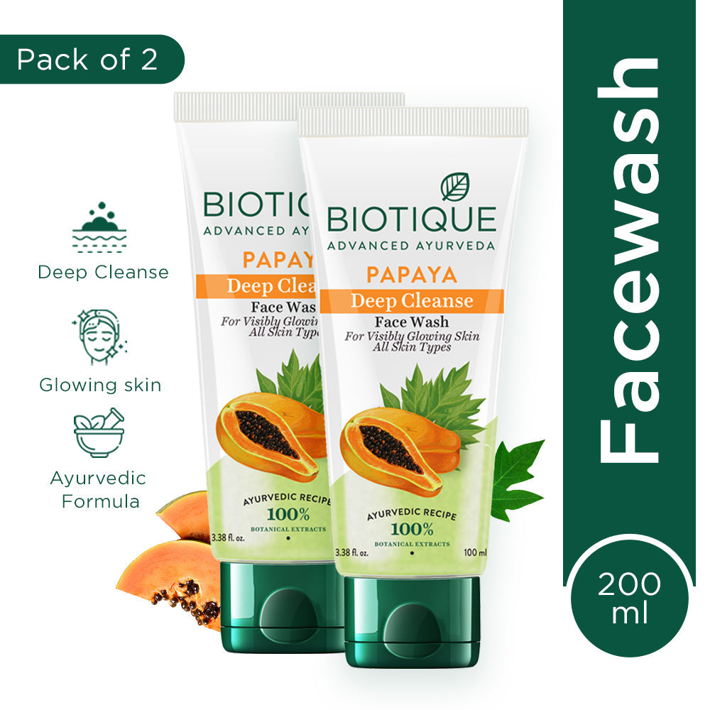 Biotique Papaya Deep Cleanse Face Wash - Pack of 2, 100ml - Buy from Indicrest