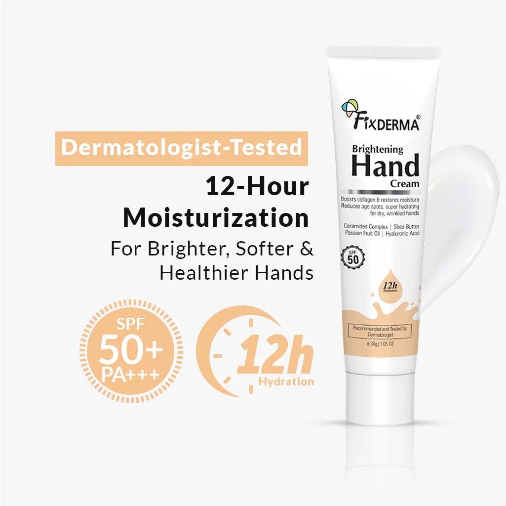 Fixderma Brightening Hand Cream | 12-Hr Nourishment With SPF 50 Protection For Hands, 30g - Buy from Indicrest