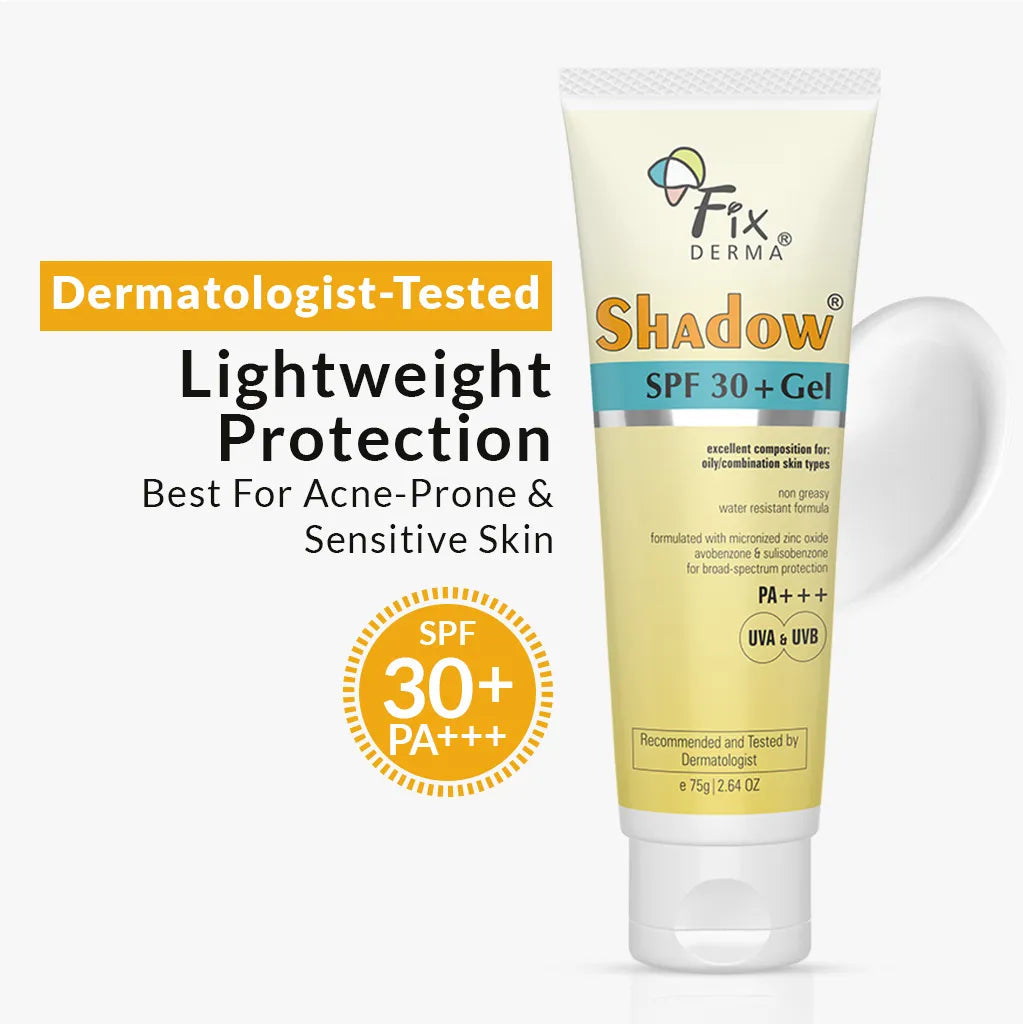Fixderma Shadow SPF 30+ Gel Sunscreen | Lightweight Gel Sunscreen for Oily & Acne-Prone Skin, 75g - Buy from Indicrest